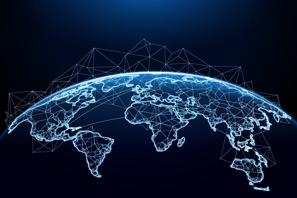 Digital illustration of a world map with interconnected lines representing 3ack's global presence in over 23 languages, 40+ countries, and 3 continents. The graphic symbolizes the platform's extensive reach and multilingual support.