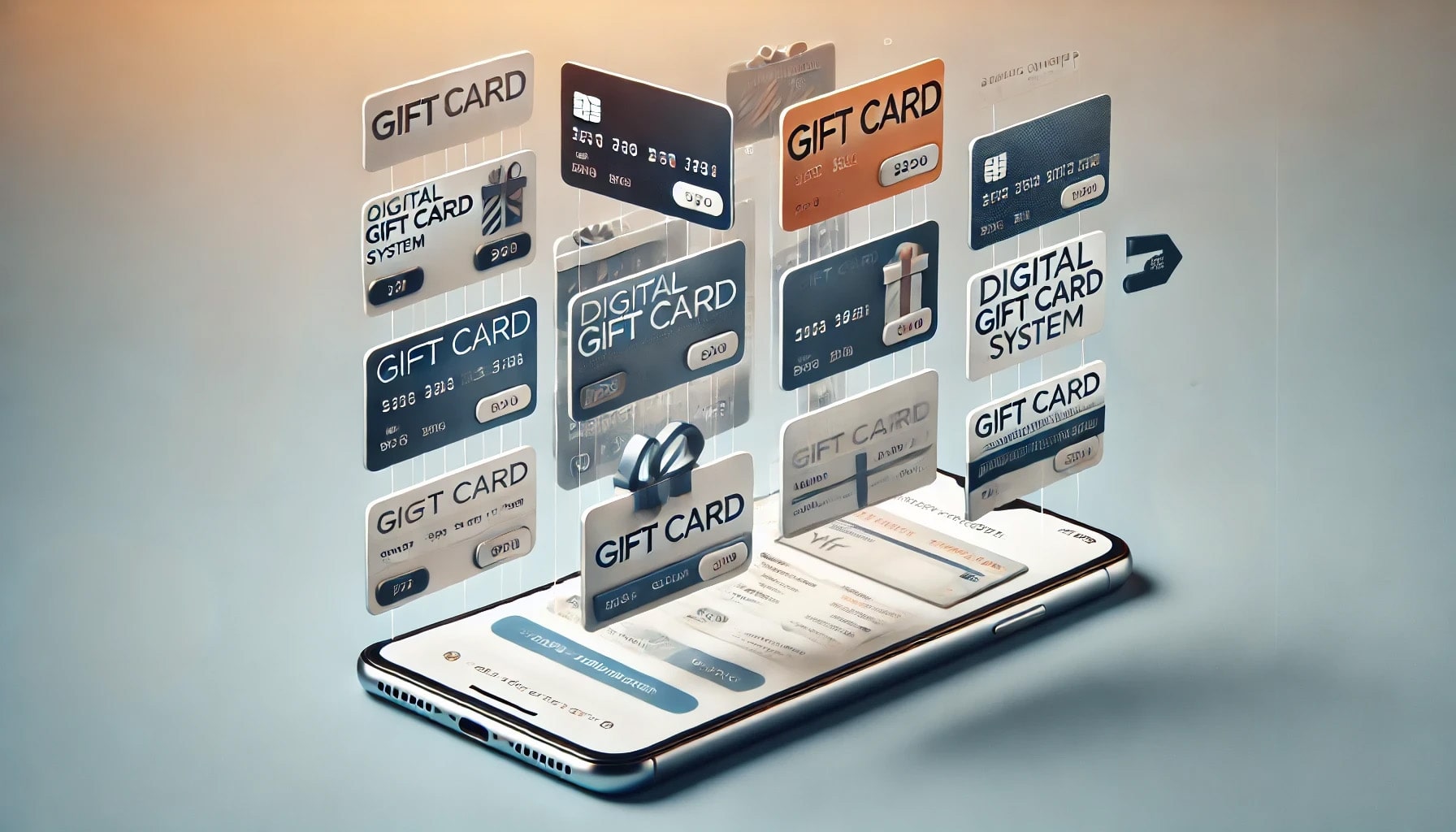 Digital gift cards displayed on a mobile app, showcasing 3ack's integrated gift card system for salons. The feature includes various customizable card designs to boost customer loyalty and online sales.